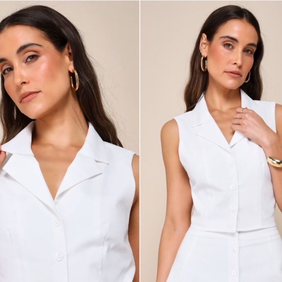 LULU's Casual Romantic Chic Date Night Flirty Brunch Resortwear Linen Vest Top - Picture 3 of 5